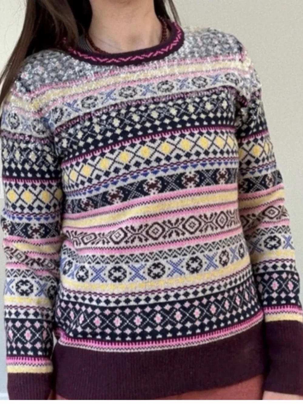 J. Crew Sequin Multicolor Fair Isle Lambswool Crewneck Sweater